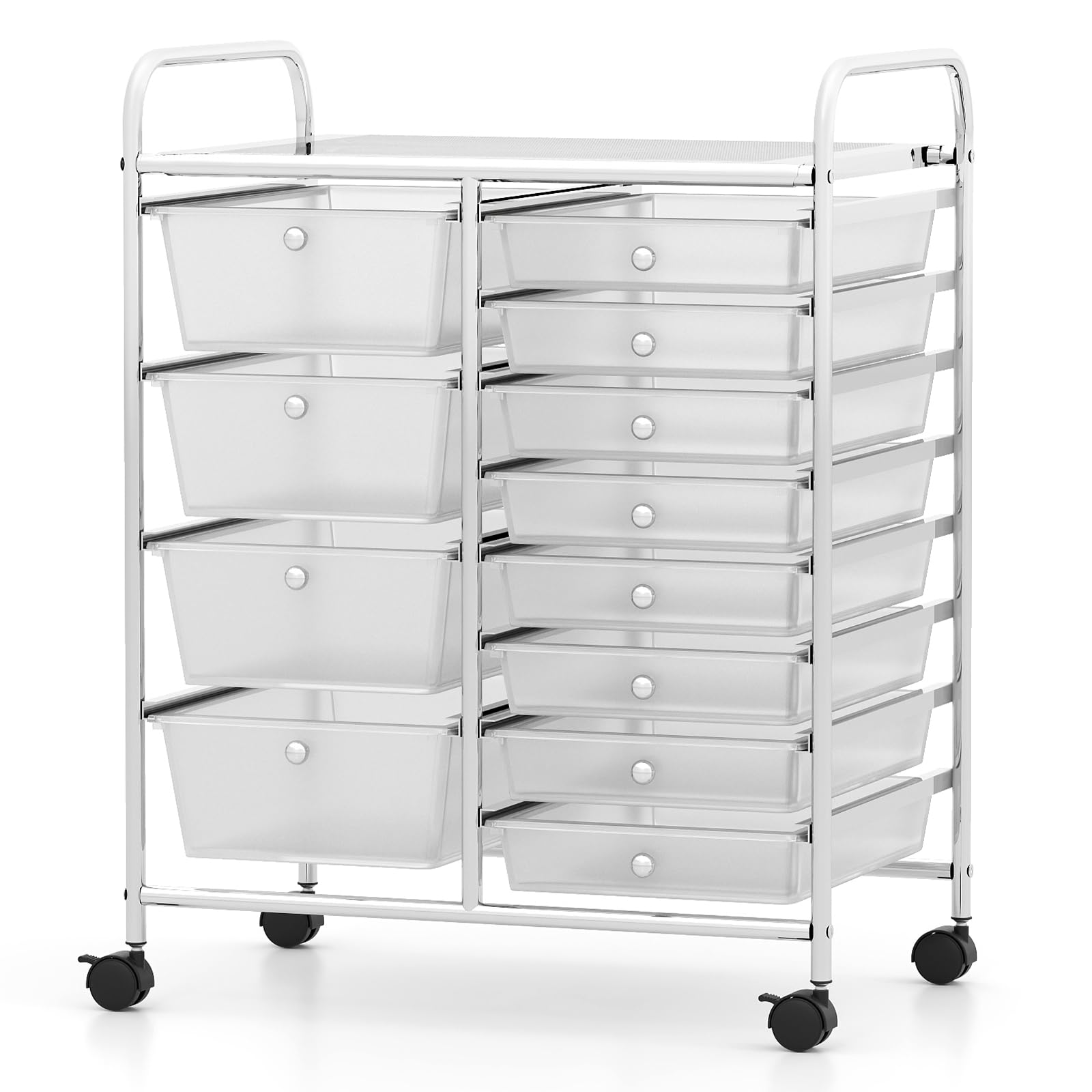 COSTWAY 9/12 Drawers Storage Cart, Multipurpose Utility Rolling Trolley with Lockable Wheels, Mobile Organiser Shelving Unit for Home Office Makeup Beauty Salon (Clear, 12 Drawers)