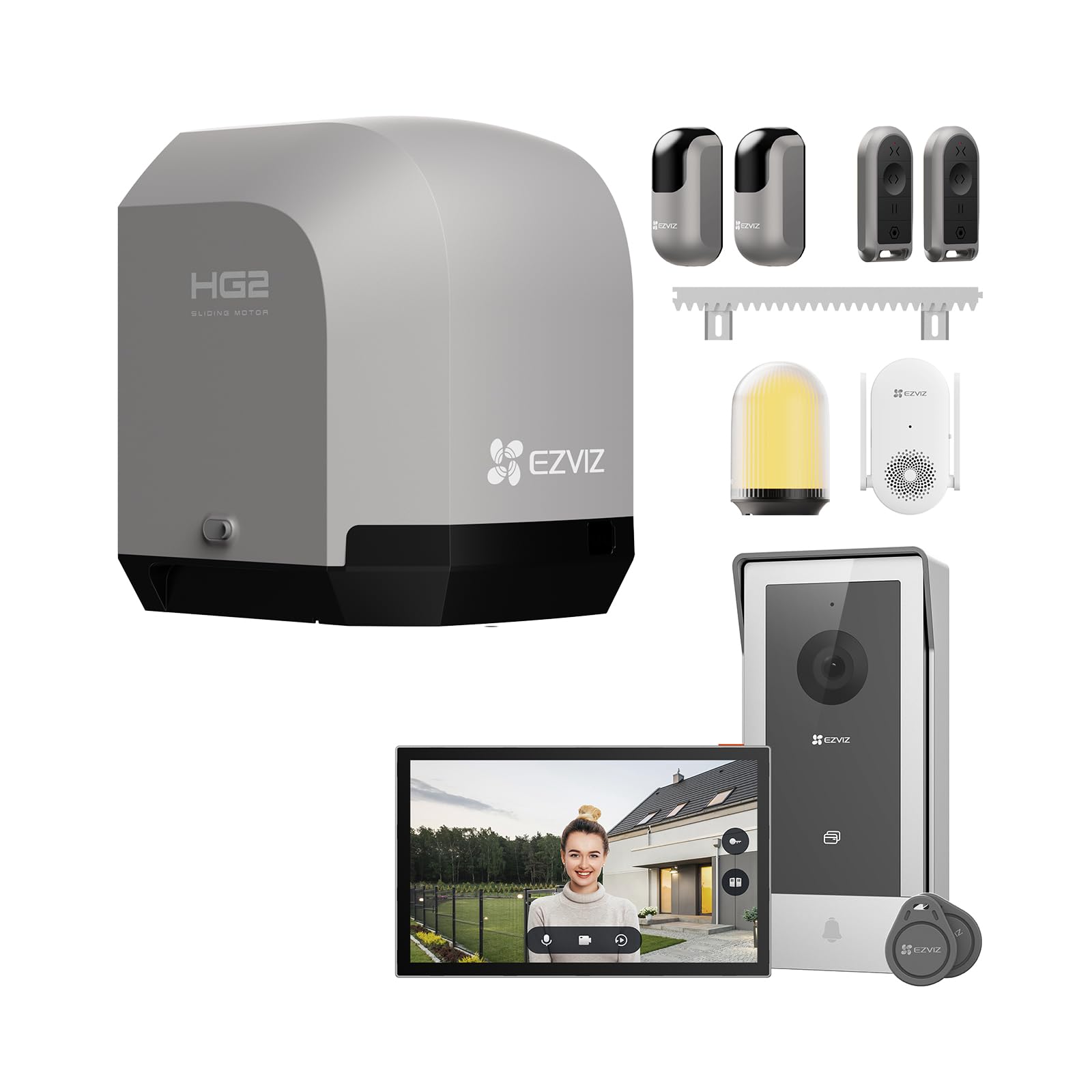 EZVIZ Moteur Portail Coulissant et Interphone Filaire, Vantaux Max 6m, Sécurité avec Détection d'Obstacle, Moniteur Tactile Couleur 7‘’，Déverrouillage à Distance, Audio Bidirectionnel