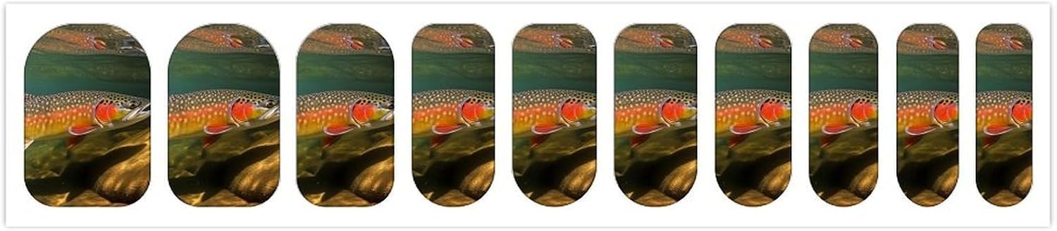 100 Pieces Full Nail Wraps Self-Adhesive Gel Nail Stickers for Women | Brook Trout Fly Fishing Nail Strips, UV Free, Chip Resistant, Waterproof Full Cover, Long Lasting Nail Decals