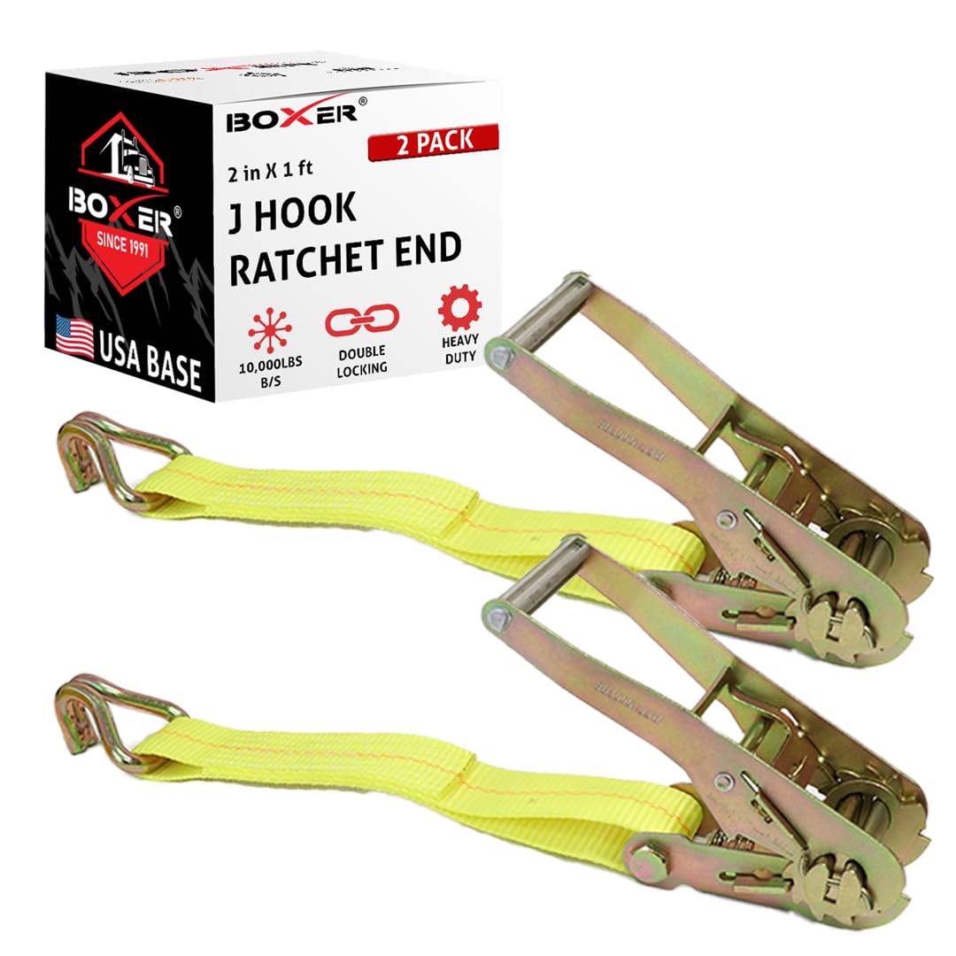 Boxer Twin J Hook Ratchet Replacement Ends - 2 Pack For 1-2 Inch Straps, 10,000 Lbs Capacity