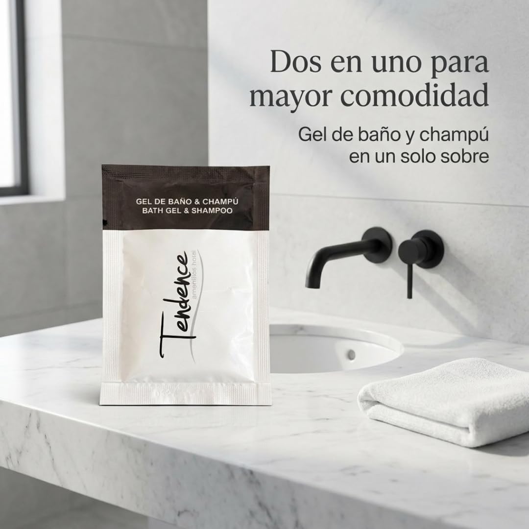 1000 unidades de Gel de Baño y Champú Amenities Hotel – Cosmética Hotelera Ecológica para Hoteles, Casas Rurales y Alojamientos Turísticos | Producto de Bienvenida para Habitaciones y Huéspedes.