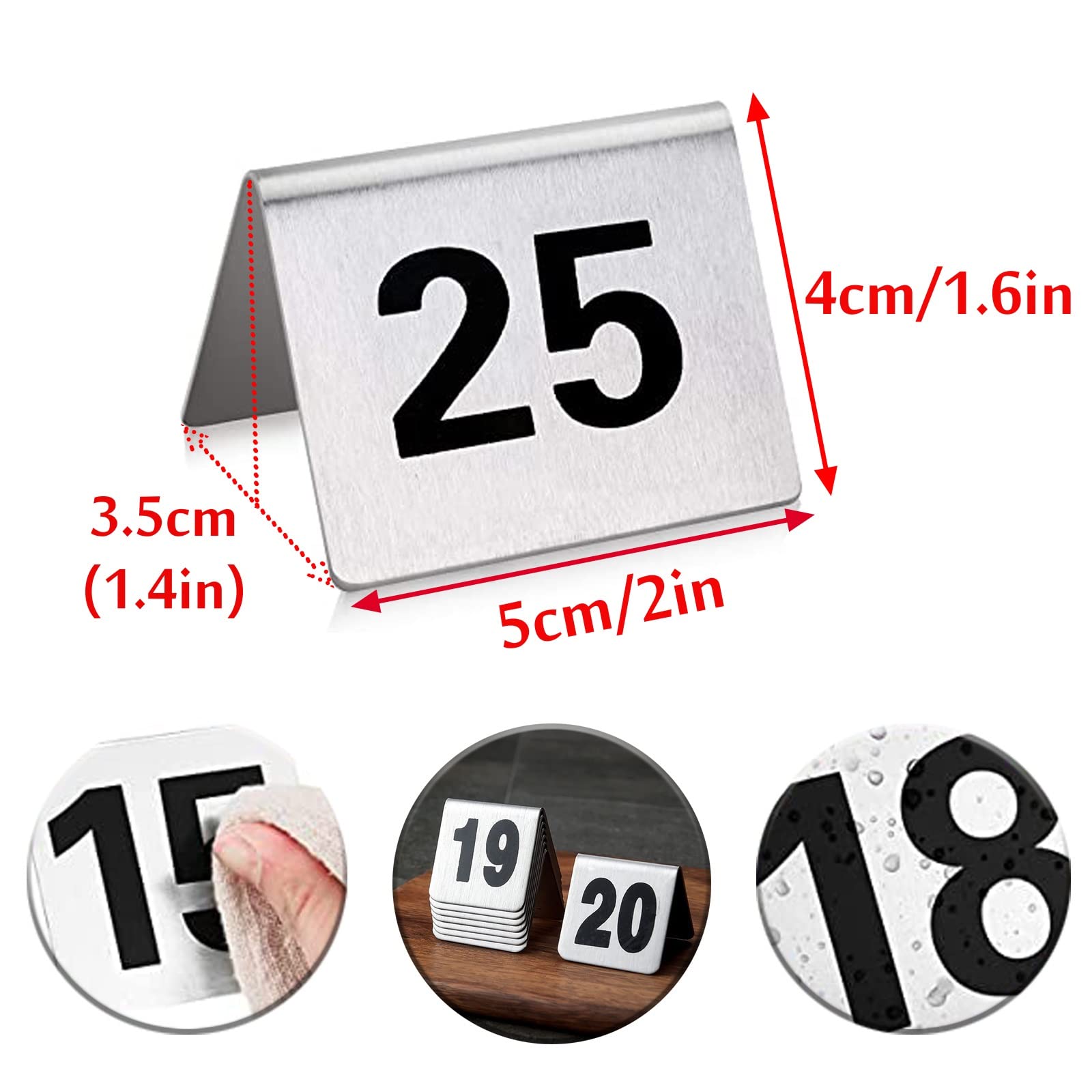 Letreros De Mesa De Acero Inoxidable, Números De Mesa De Tienda De Campaña | Reutilizable Tarjeta De Asiento De Boda De Restaurante, 1-50 Números De Mesa Apilables De Metal