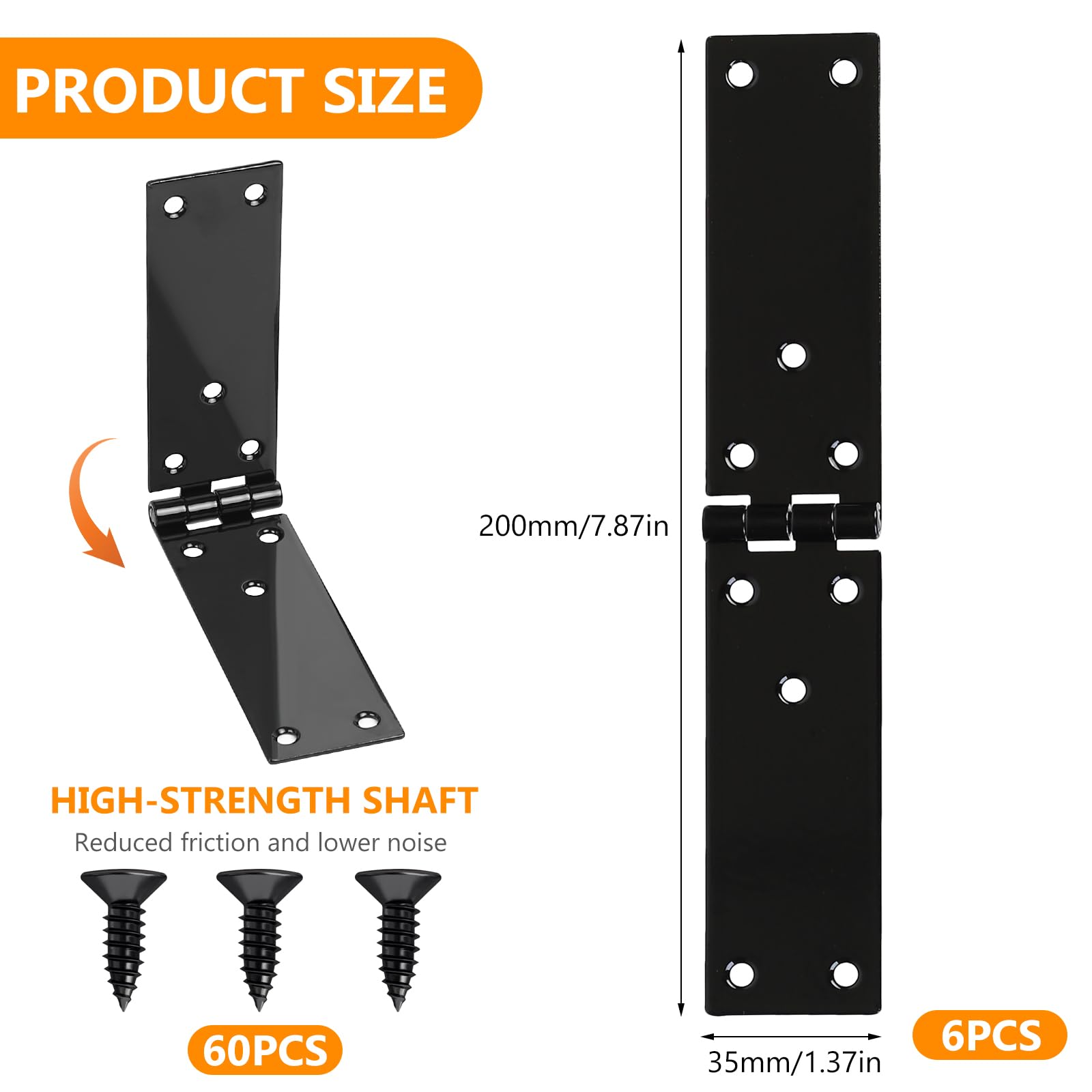 6 Pcs Black Heavy Duty Door Hinges Connectors, Box Folding Hinges for Garden Gate Wooden Door Furniture Tool Boxes(7.87x1.38Inch) - Image 2