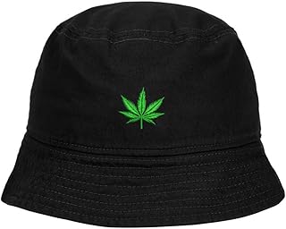 Mens Bucket Hat Weed Cannabis Embroidered Washed Cotton Classic Bucket Hat (Black,7 1/2)