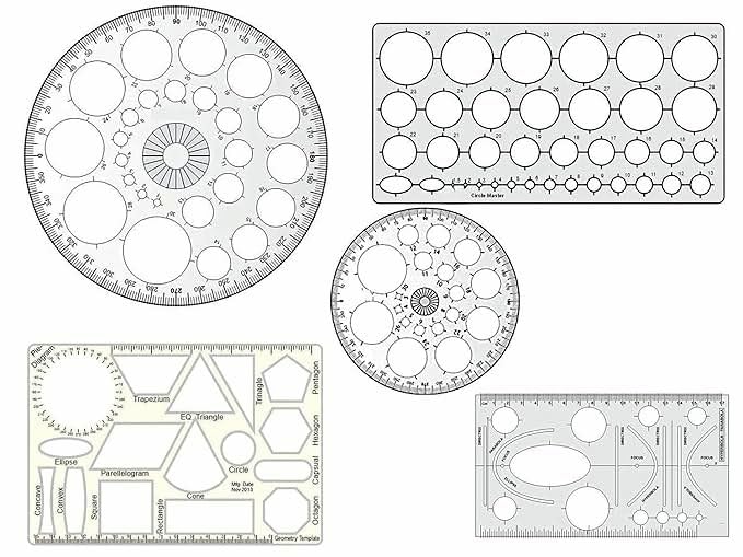 Prabhas Designs Circle Master, Pro Circle Big (25 Circles) & Small (16 Circles), Hyperbola- Parabola Template, Geometry Template, Drafting Scale Rulers for Architect, Engineering and Students (Set of 5)-image-5
