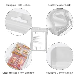 ANZNKU 100 Pcs Resealable Mylar Bags with Frosted Clear Window Packaging Bags Foil Pouch Zipper Bag for Food Self Sealing Storage Supplies(4.72x7.87 inches, White)