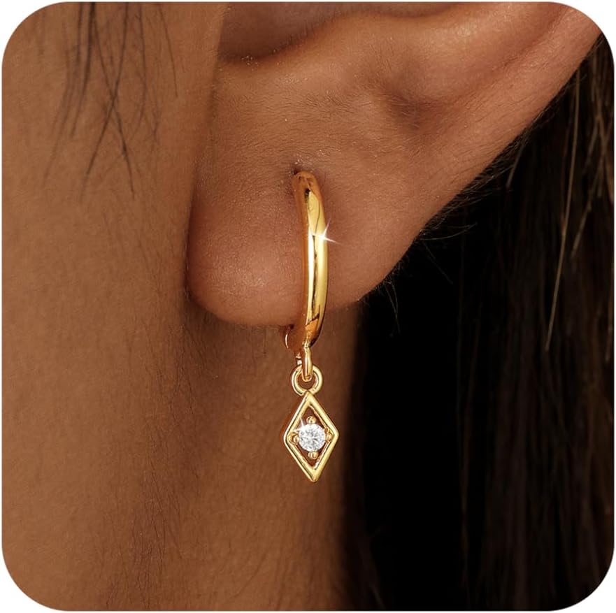 Gold Earrings for Women,14K Gold/Silver Plated Dangle Earrings,Dainty Zircon Pendant Hoop Earrings,Dangling CZ Jewelry Gifts for Women Trendy