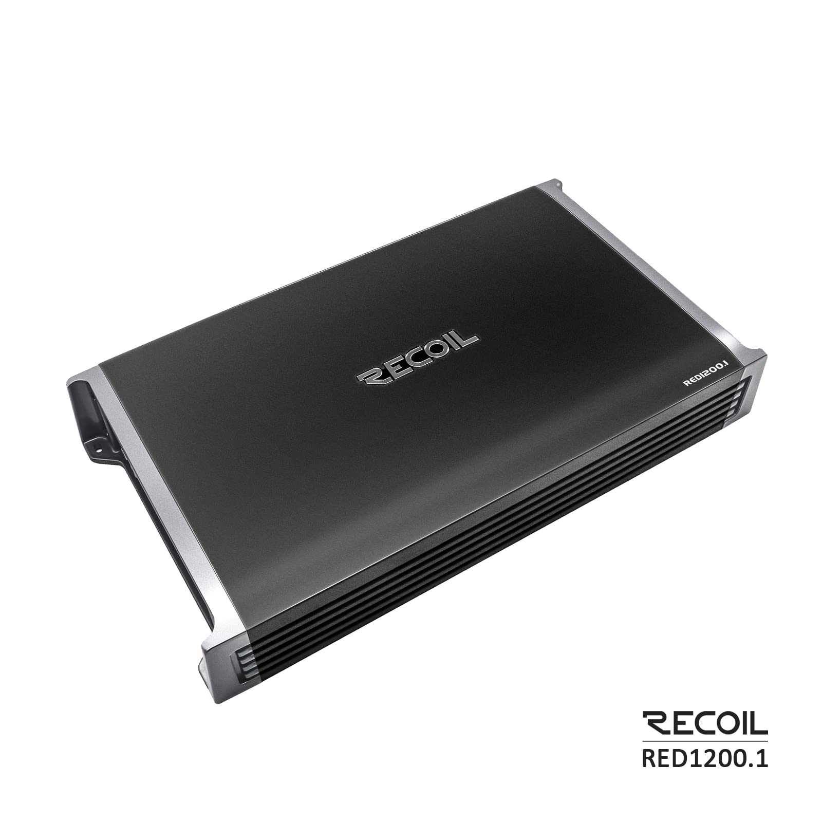 RECOIL RED1200-1 Amplificador de subwoofer monobloque de audio para automóvil Clase D de 2500 vatios, 1 ohmio estable, perilla de graves remota incluida