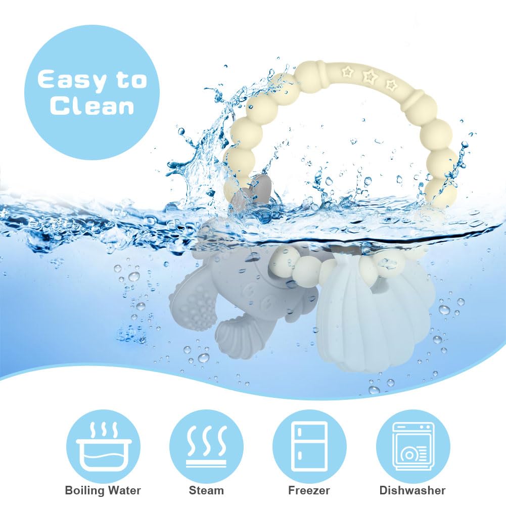 Vicloon Massaggiagengive, Dentizione Neonati Giocattolo Senza BPA Massaggia Gengive Neonati in Silicone Anello da Dentizione per Prima Infanzia Molar Lenire i Bambini, Beige