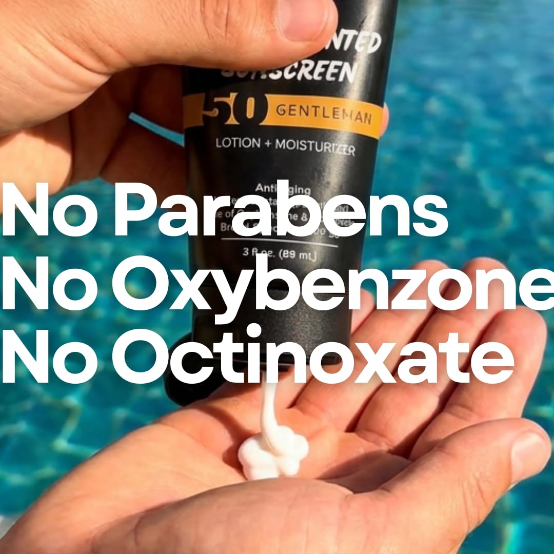 SLAM Men's Sunscreen Lotion SPF 50 & Moisturizer – Face & Body Sunblock, Anti-Aging, Water-Resistant, Hawaii Act 104 Safe, Skincare for Men, Unscented – 3 fl oz.each. Double pack. - Image 5