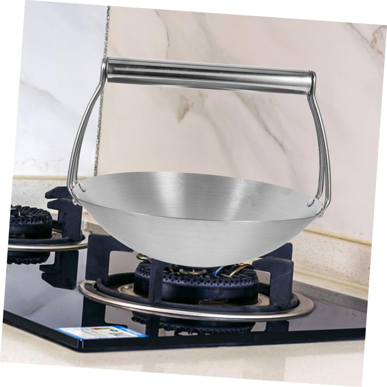 MAGICLULU Edelstahl Wok mit Aufhängestange, 31, 75cm Durchmesser | Runder Boden, zum Servieren, Braten und Kochen, für Küche, Restaurant und Zuhause