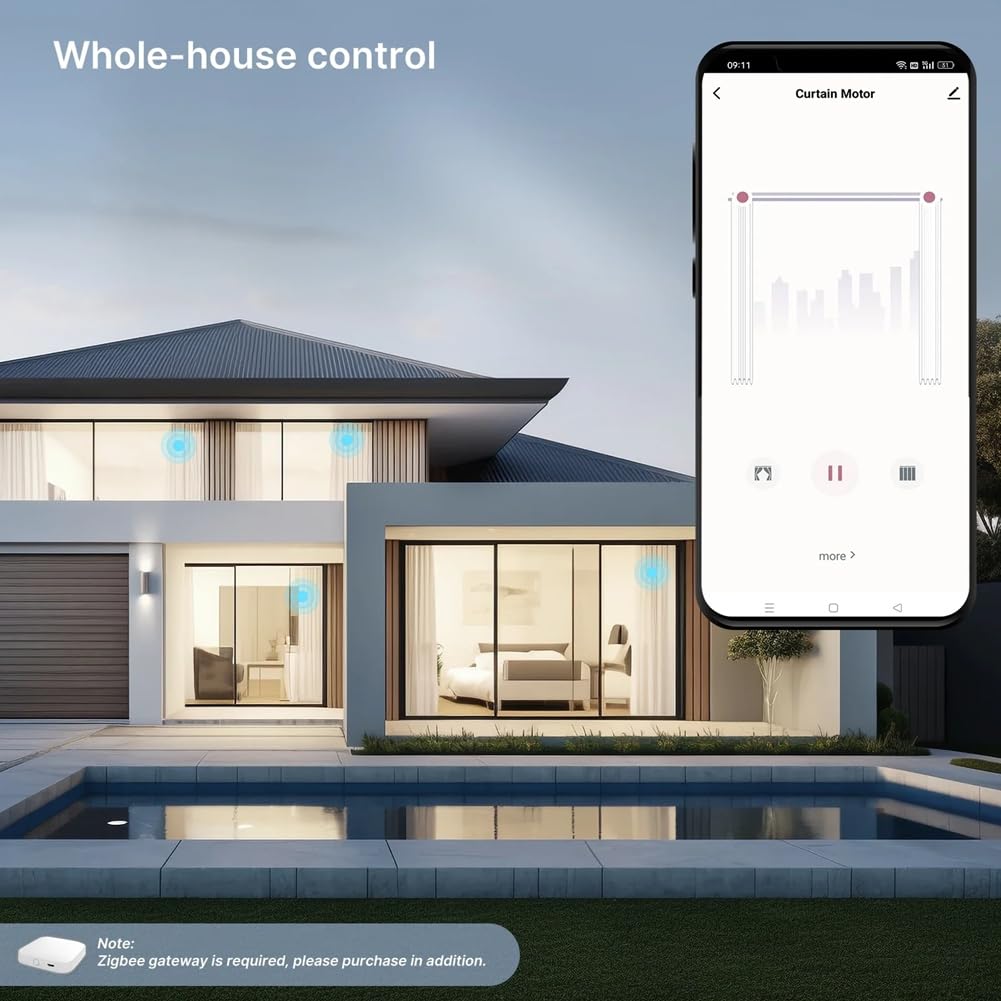 Tuya Zigbee Motor de Cortina Inteligente Abridor de Cortinas EléCtrico SúPer Silencioso para Riel de Cortina Control Remoto para Alexa Enchufe UE