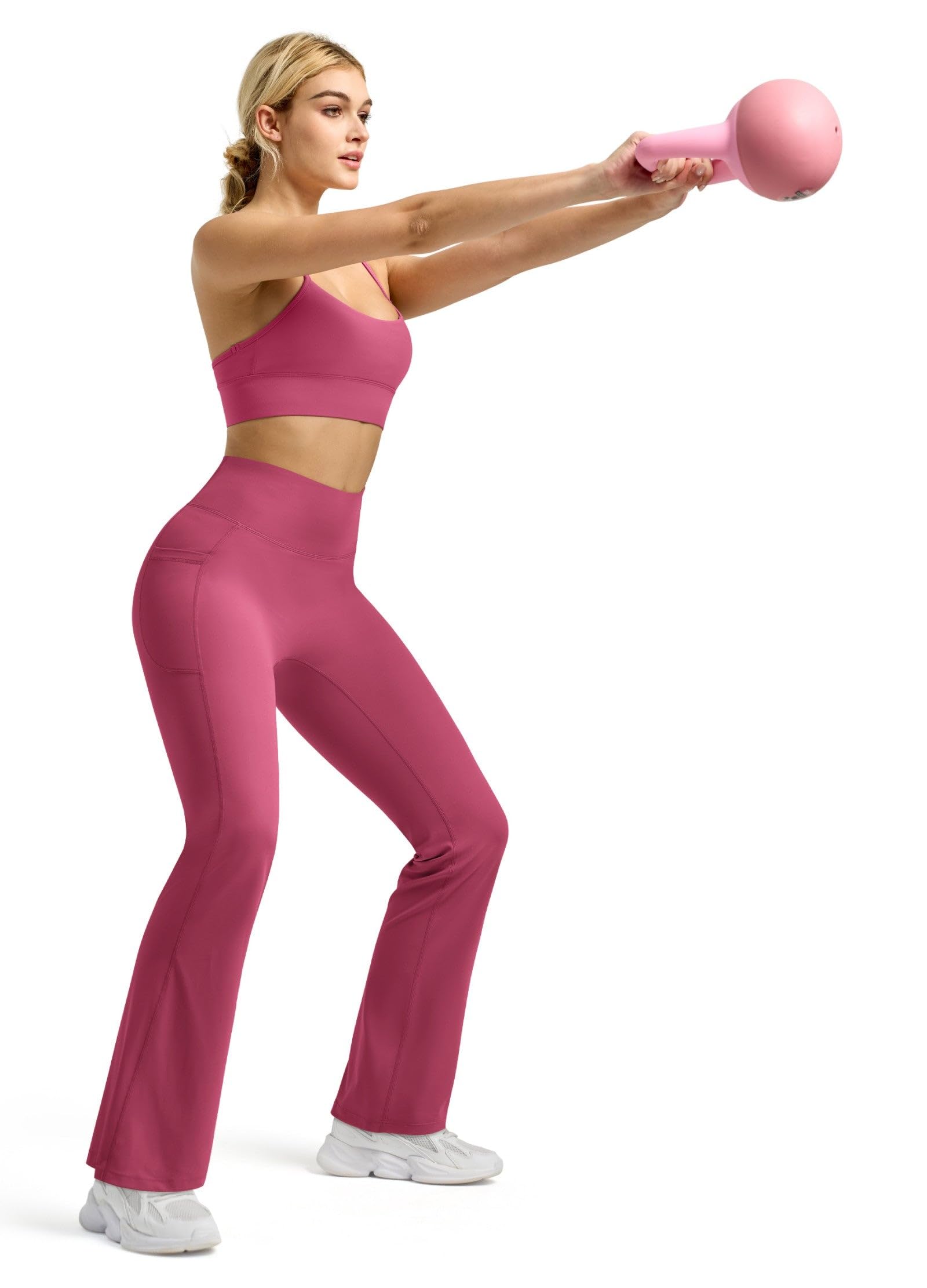 WILLIT Legging évasé pour femme, taille haute, pantalon de yoga avec poches, legging évasé, opaque, coupe bootcut, pantalon de sport, 77 cm/81 cm