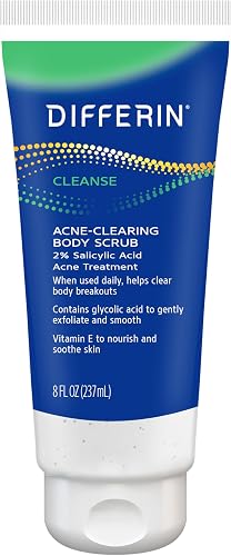 Differin Body Scrub with Salicylic Acid Acne Clearing Improves Tone and Texture e Skin on Back Shoulders and Chest, 8 Oz (Packaging May Vary)