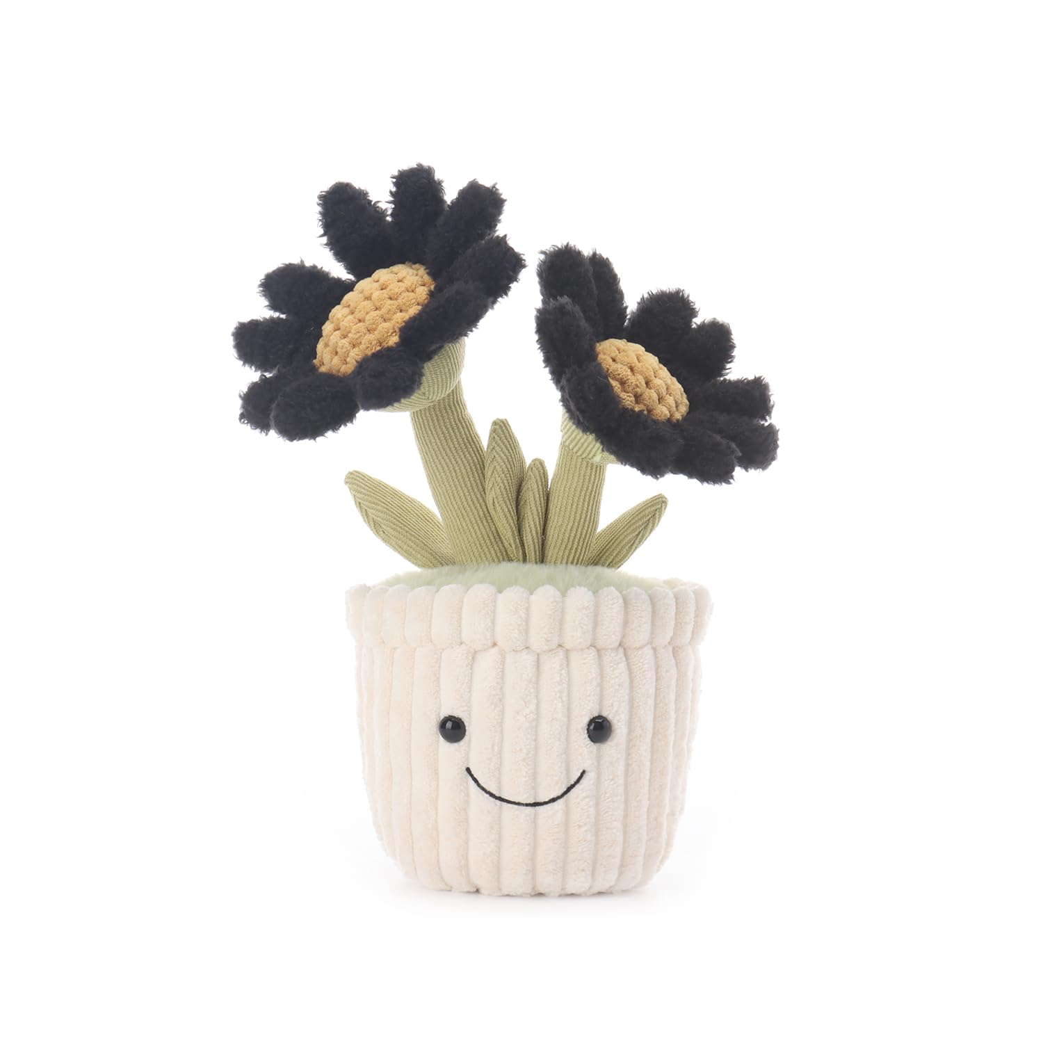 Apricot Lamb Black Potted Daisy Flower Plushies Stuffed Animals for Baby Girl and Boy Soft Cute Plush Toys for Kids 10 Inches