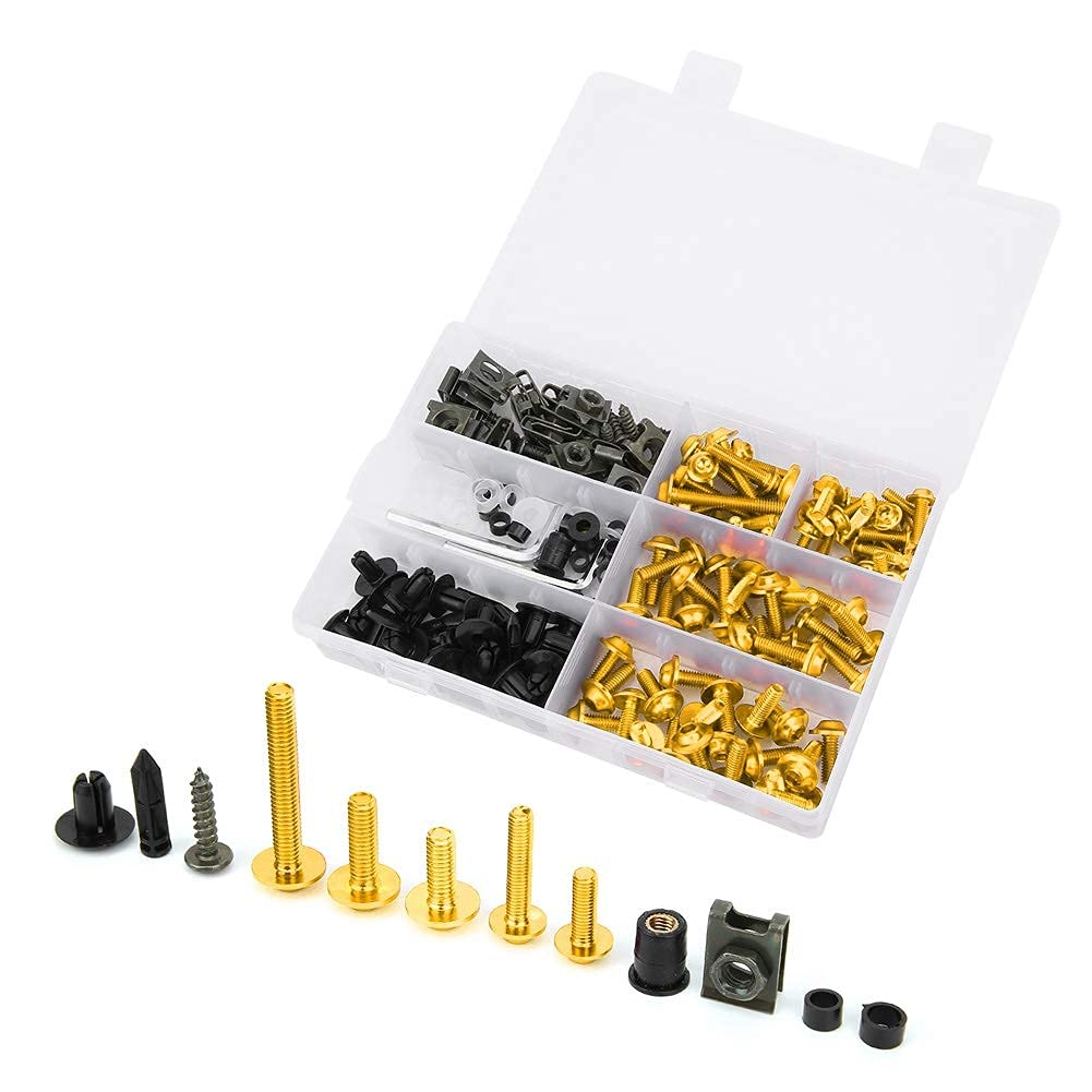 Motorrad Verkleidungsschraubensatz Windschutzscheibe Schrauben 198 Stück M5 M6 (Gold)