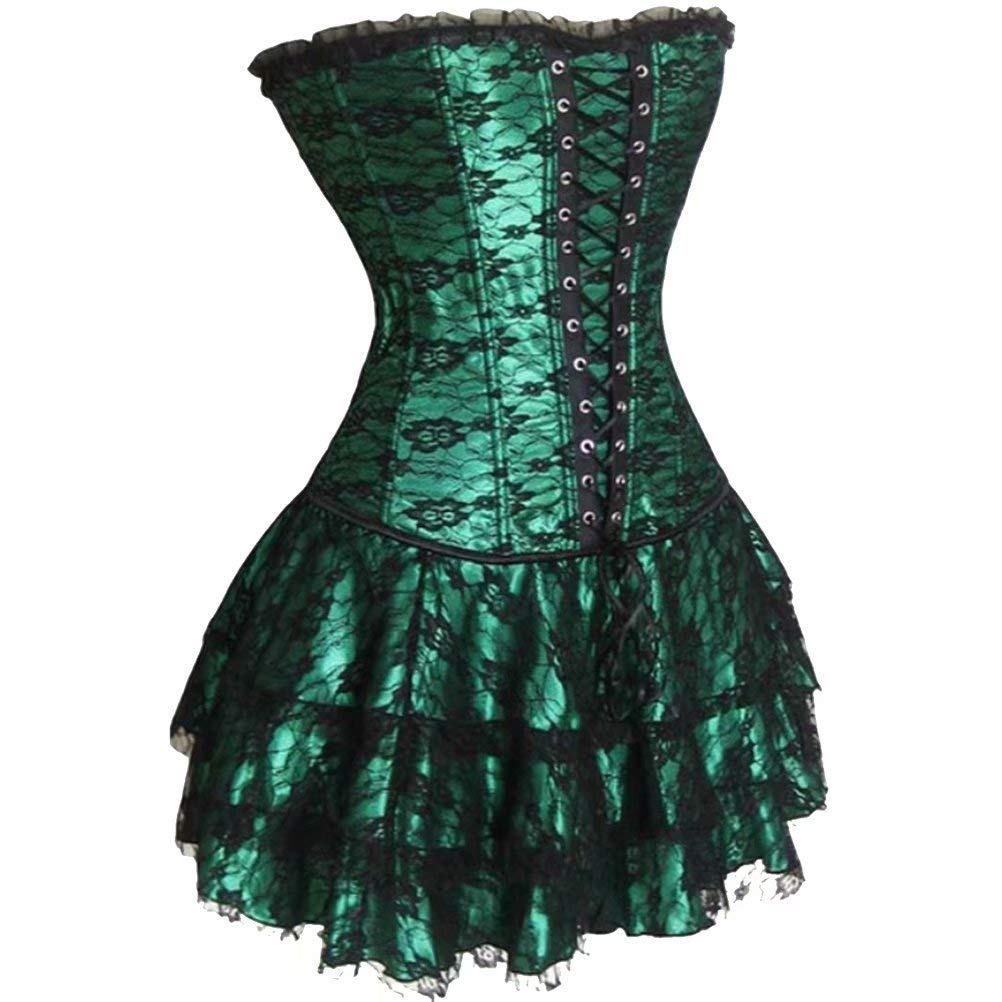 Josamogre Women's Green Corsets Dress Bustiers Renaissance Floral Pattern Retro Burlesque Sexy Vintage Victorian Costumes M