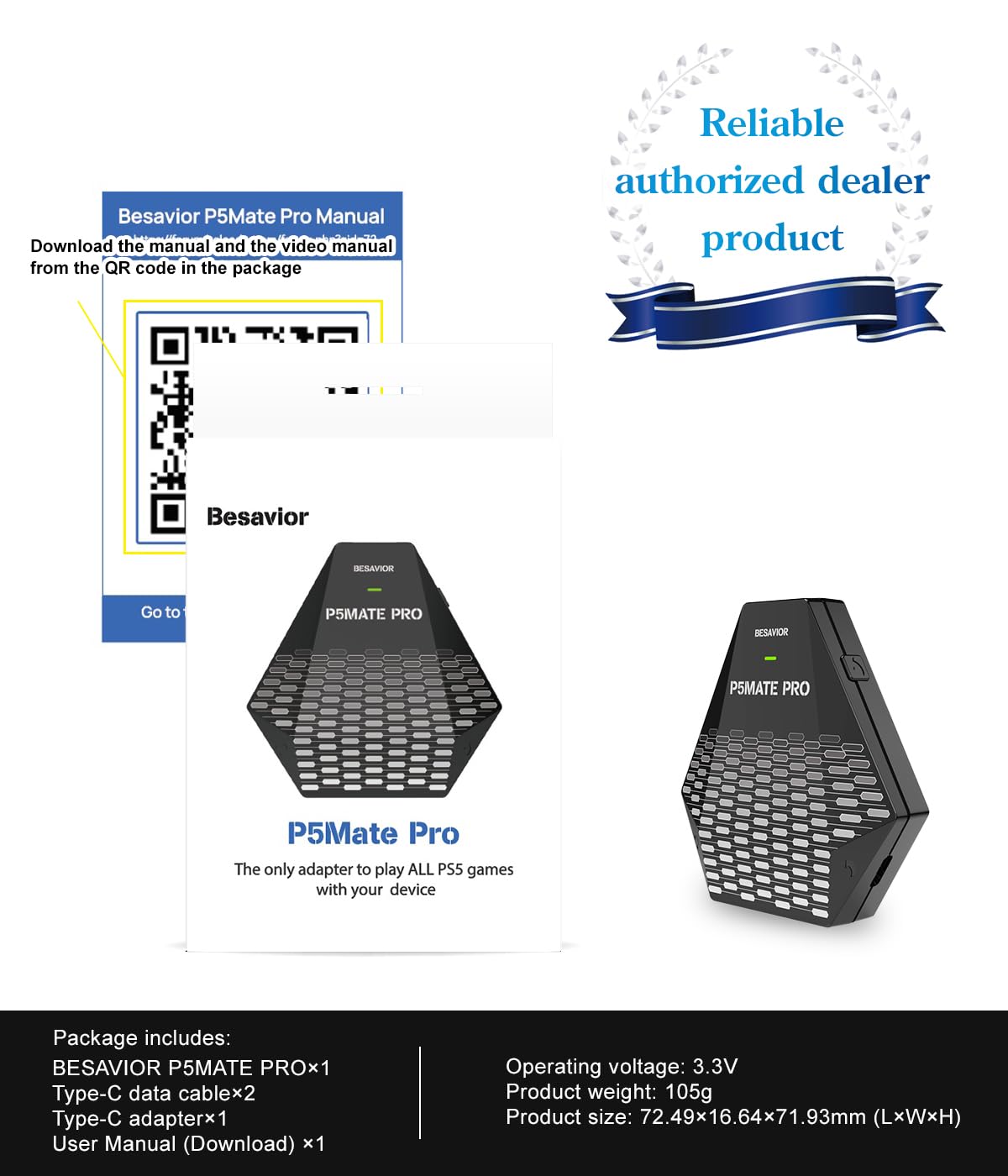Besavior Besavior P5Mate Pro 1000Hz konwerter przewodowy/bezprzewodowy emulator adaptera do PS5, gier komputerowych - kompatybilny z Zen, XIM Matrix, APEX, REASNOW, Titan, różnymi kontrolerami do