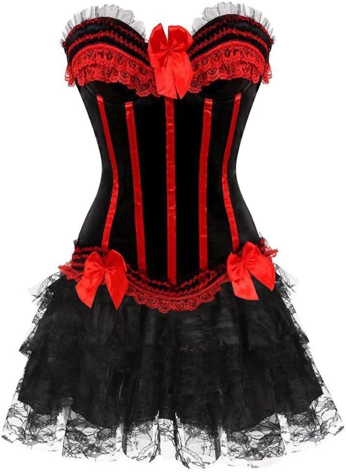 Jutrisujo corsets for women dress top skirt set bustier lace plus size vintage burlesque renissance costume