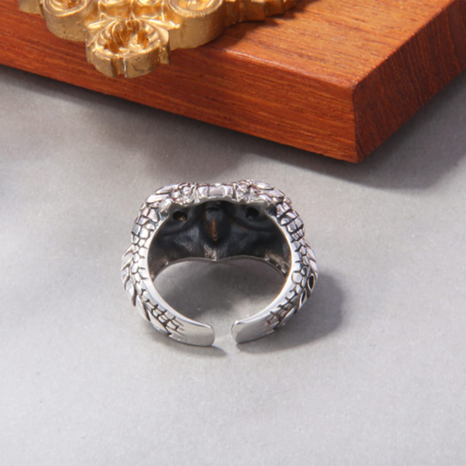 Anillo ajustable abierto de plata de ley S925 con forma de serpiente para hombre, accesorios de joyería vintage hechos a mano con animales.