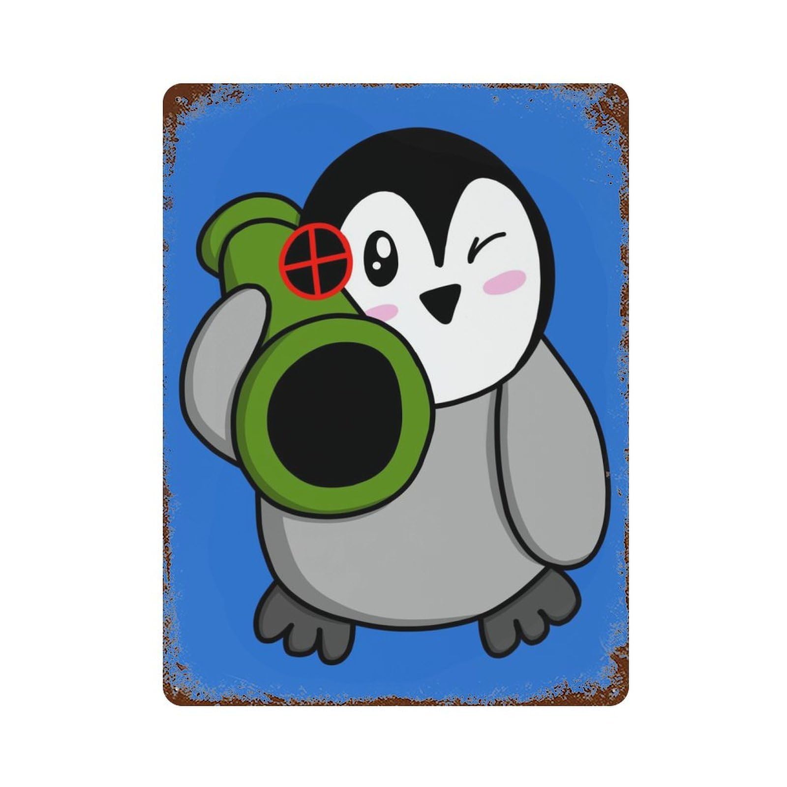 Penguin Bazooka Decorative Tin Sign 15.7"x11.8", for Bistro, Counter And Cafe Decor, Classic Wall Plaque
