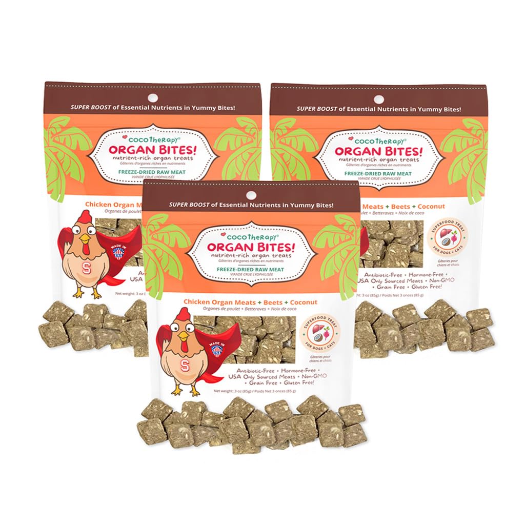 CocoTherapyChicken Organ Bites!, 3 Pack, 3 Ounces Each