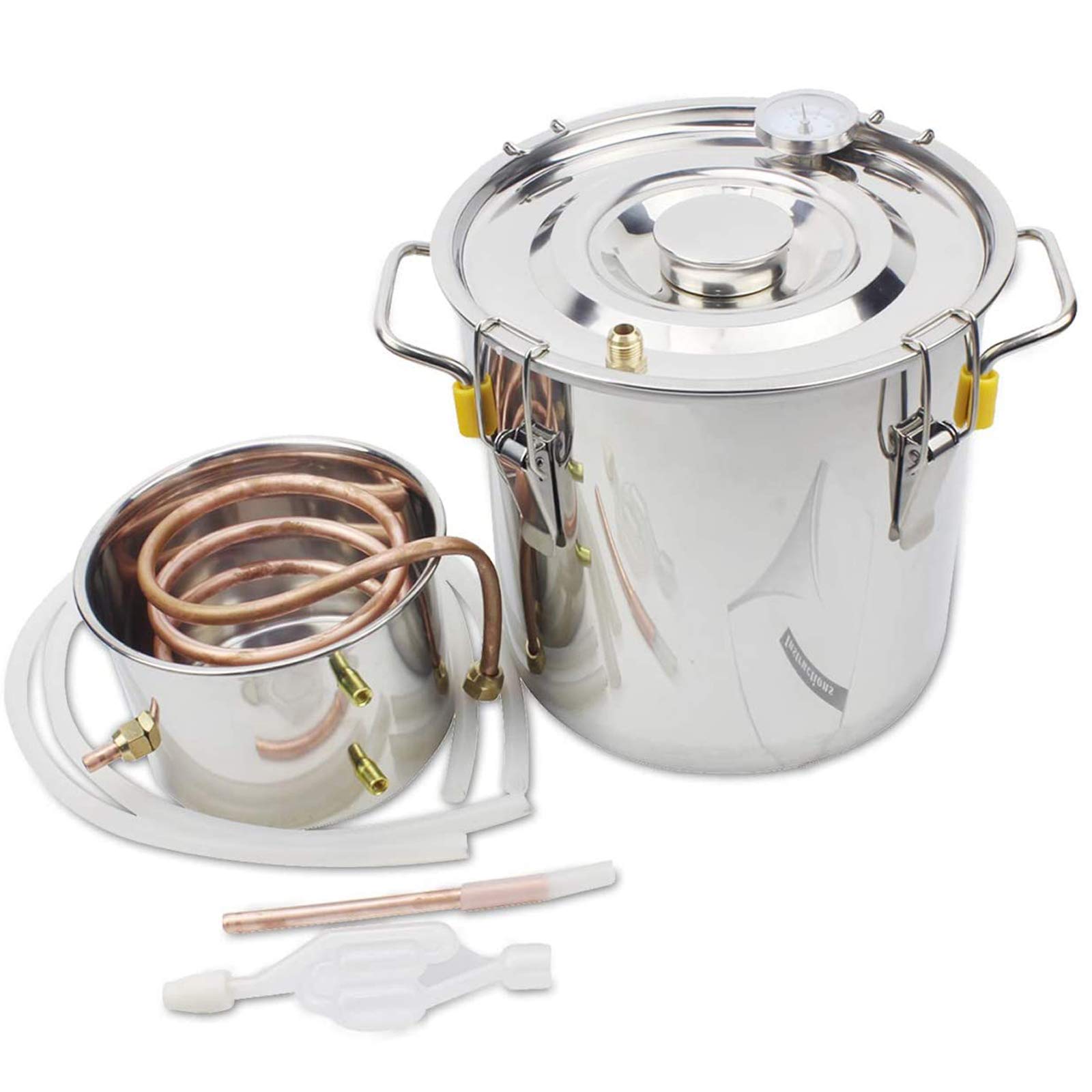 JIXINMoonshine Still Stainless Steel Copper Tube Household Brewing Tool, Alcohol Distiller Still Built-In Thermometer, Used for DIY Whiskey, Brandy, Hydrosol,5gallons