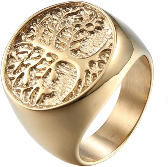 INRENG Men's Stainless Steel Tree of Life Ring Vintage Classic Round ...