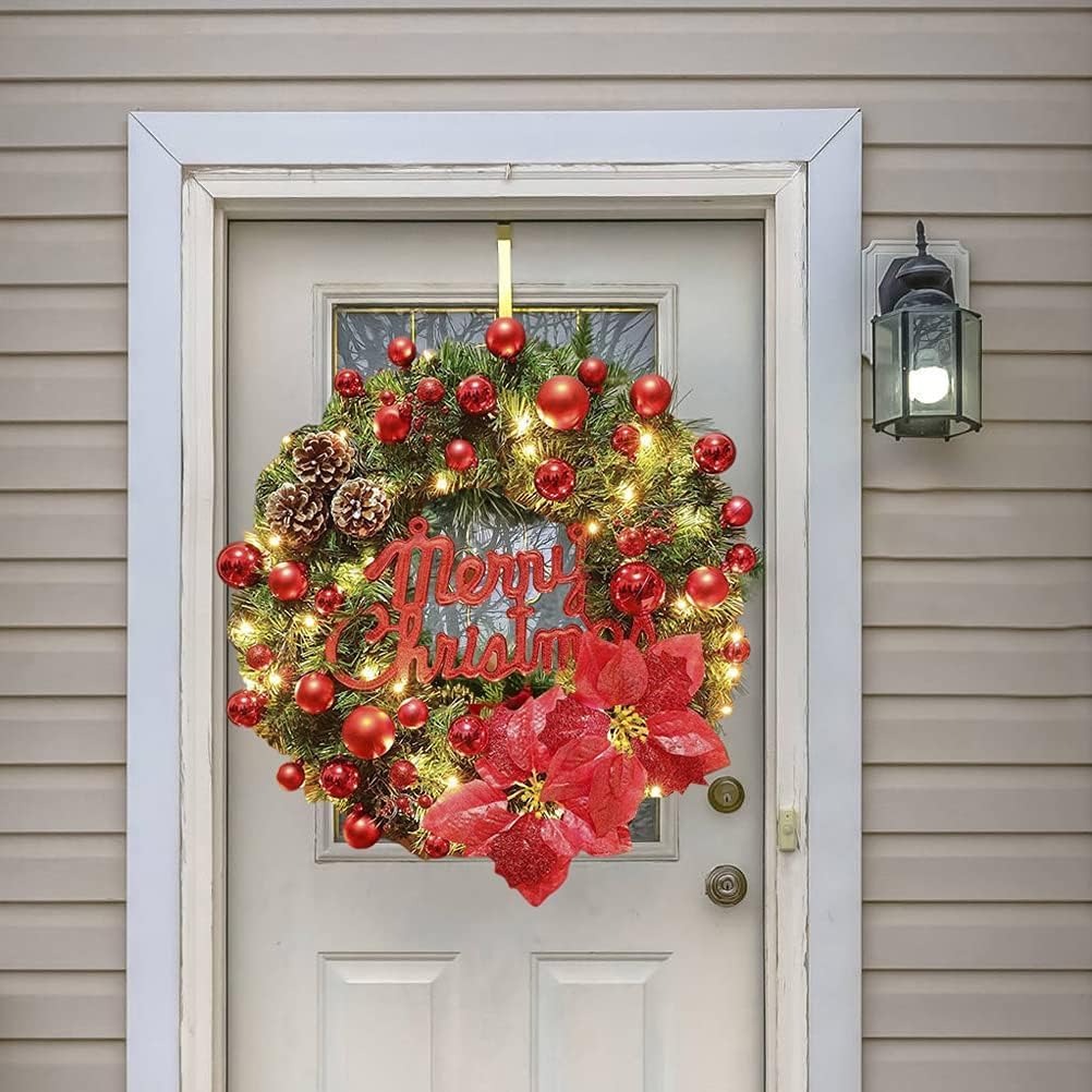 guirnaldas de la Puerta,Corona de Navidad, la simulación de Navidad Corona de pino con Luces LED Adornos de Navidad Puerta Principal Regalo de Año Nuevo