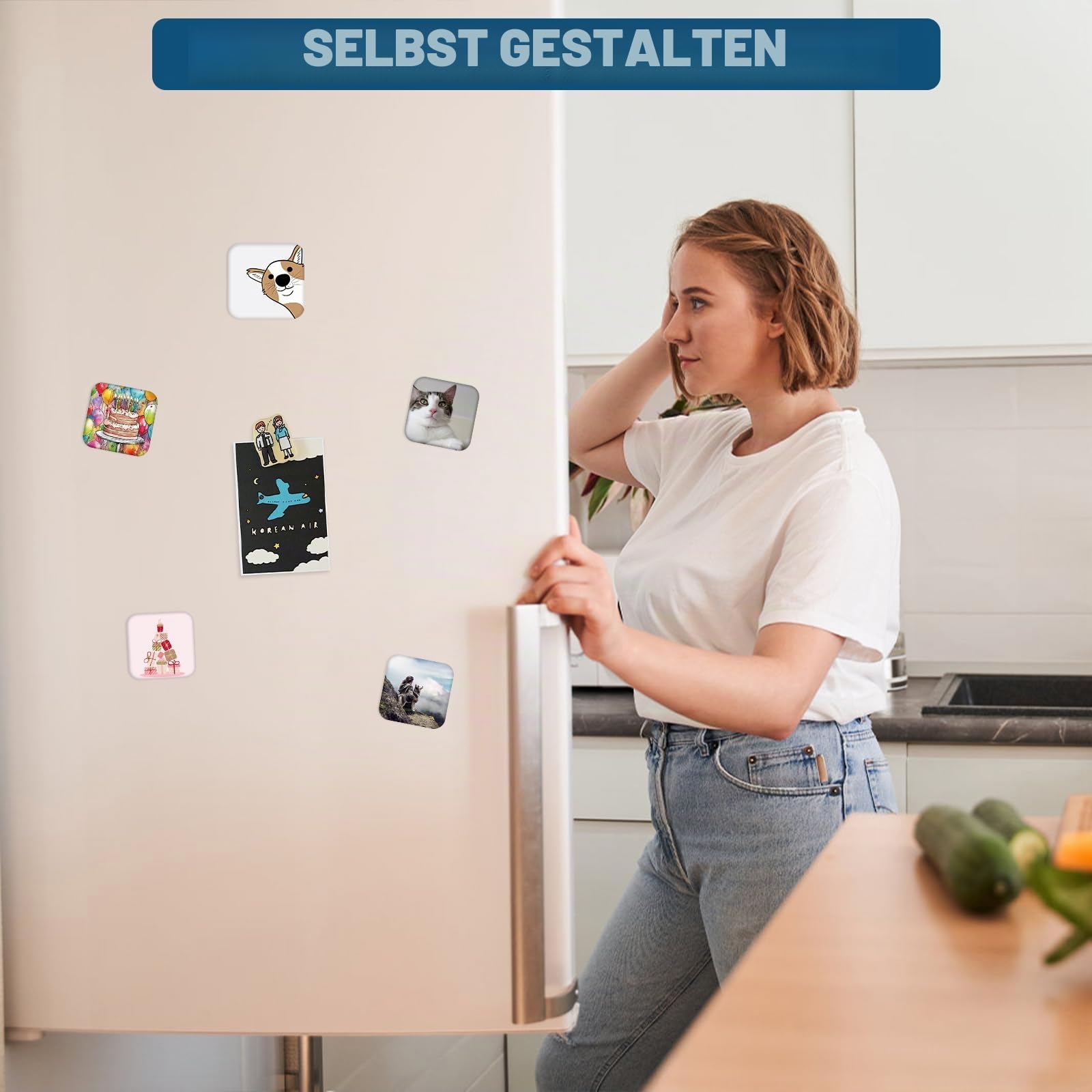 Kühlschrank-Magnet-Maschine, 50 mm, zum Herstellen quadratischer Kühlschrankmagnete, mit Zubehör für 100 Stück Kühlschrankmagnete