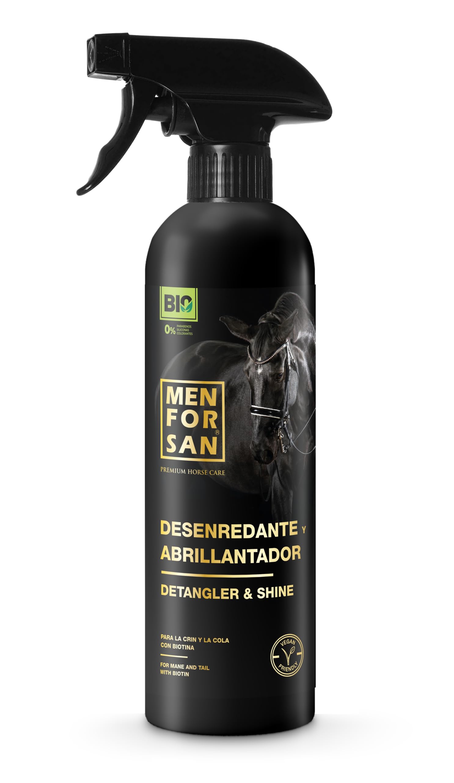 MENFORSAN Desenredante abrillantador para Caballos, 500ml | Desenreda y aporta Brillo | Crin y Cola | Bio - Vegan Friendly - 100% Natural | Premium Horse Care