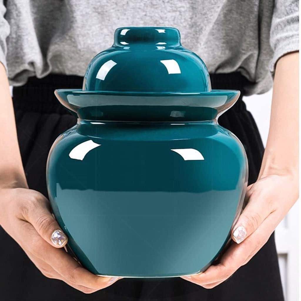 Gesunde Keramikgurken Glas Fermenting Glas Esstisch Pushels Container Gärung Clock Jar Gärung Pickling Pot for Kimchi Sauerkraut Pickles Gärtetes Gemüse Kombucha, Grün (Größe : M)