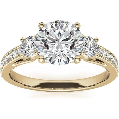 Three Stone Moissanite Wedding Anniversary Engagement Ring for Women 1-1/2 Carat (ctw) Round Cut Wedding Anniversary Promise Rings