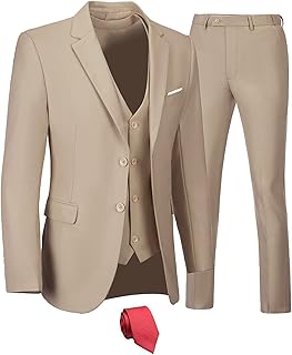 Sponsored Ad - Furuyal Men's Suits 3 Piece Slim Fit Suit Set,Two Button Wedding Business Tuxedo Solid Blazer Jacket Vest P...