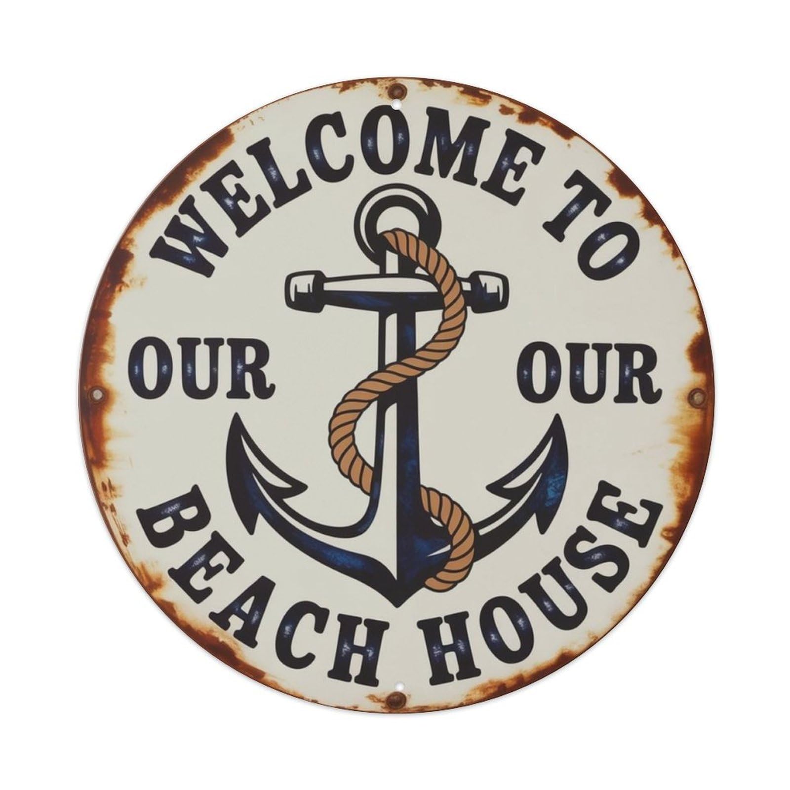 Beach House Nautical Anchor Metal Tin Sign Plaque