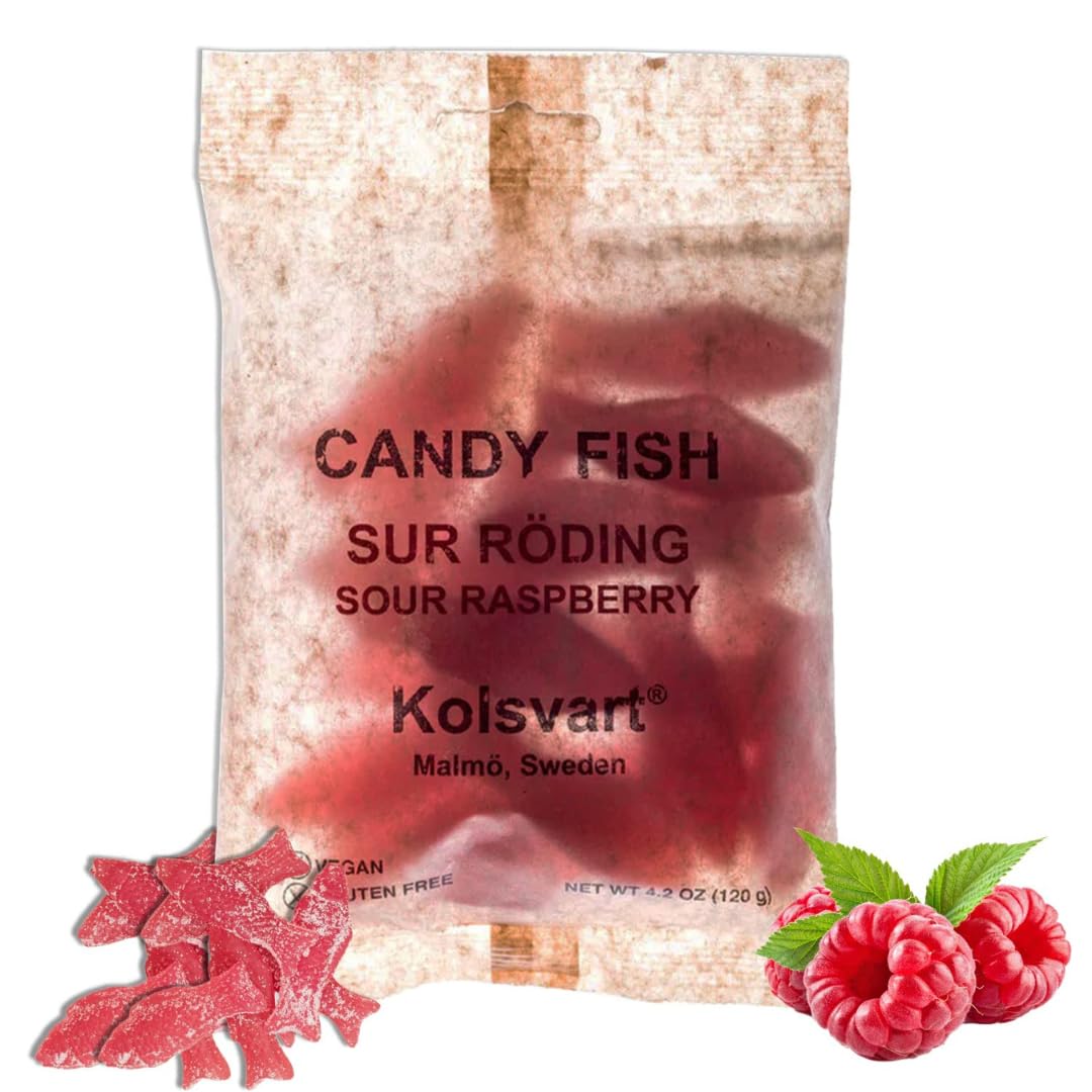 KOLSVART Swedish Candy, Roding Shaped, Classic Scandinavian Gummy, Vegan, Gluten Free, Sour Raspberry, 4.2oz (1-Pack)