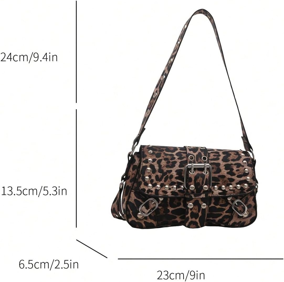QWINEE Women's Studded Shoulder Bag Y2k Chain Clutch Purses Vintage Buckle Leather Underarm Bag
