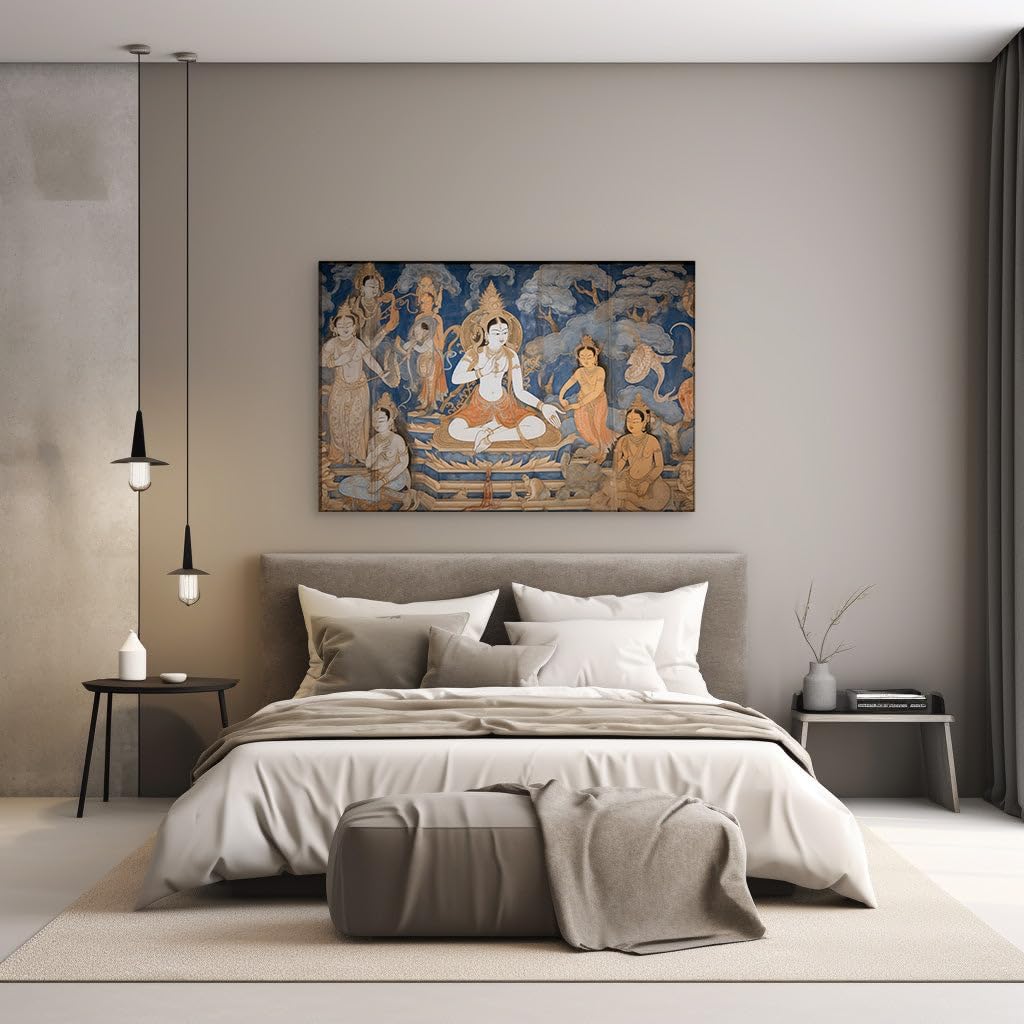 Canvas for Living room. Divine Elegance Captured in Color: The Serene Deity of the Lotus Throne, 27 x 18 inch Canvas Wall Art - Contemporary Masterpieces - Modern Home Decor - 69x46 cm (27x18 inch)