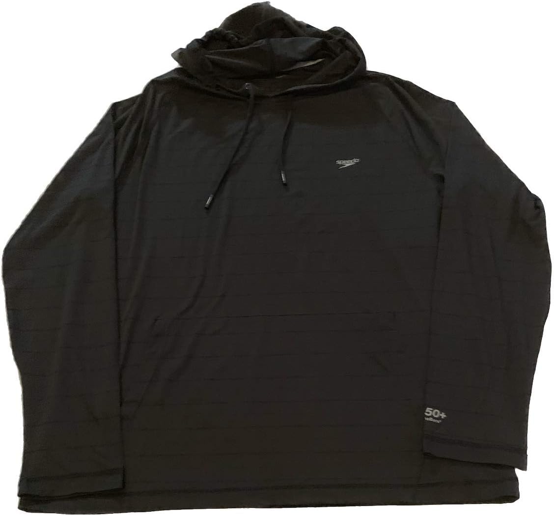 Speedo Men's UPF 50+ Quick Dry 4-Way Stretch Long Sleeve Hoodie (Speedo Black, X-Large)