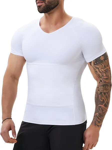 MISS MOLY Compression Shirts For Men Tummy Control Gynomastica Slimming Undershirt V Neck Short Sleeve Shapewear