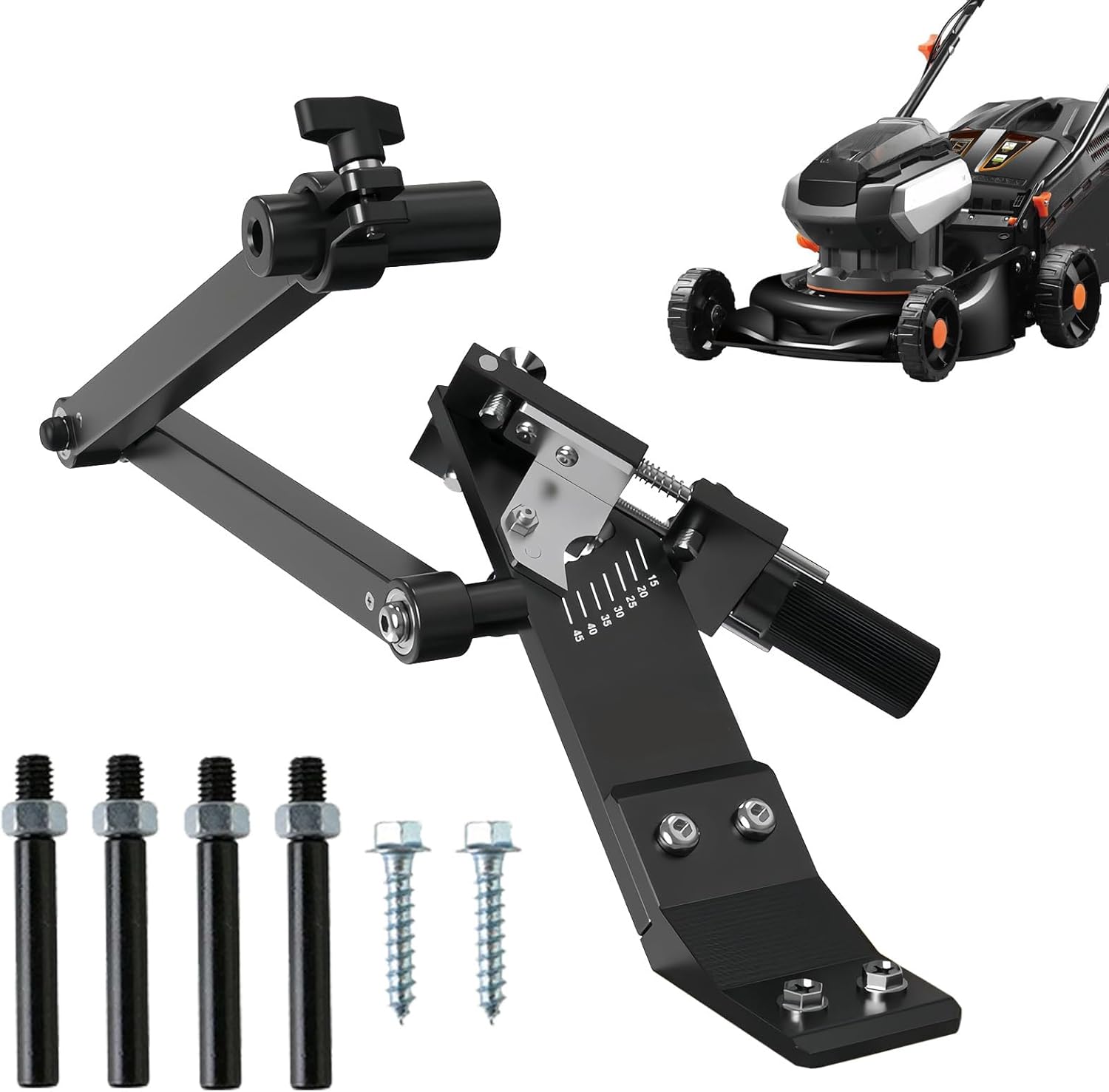 芝刈り機刃研ぎ工具 15&deg;-45&deg; 調整可能, 草刈り機用グラインダー研ぎ器, 庭管理やアウトドア整備愛好家のための研ぎ工具