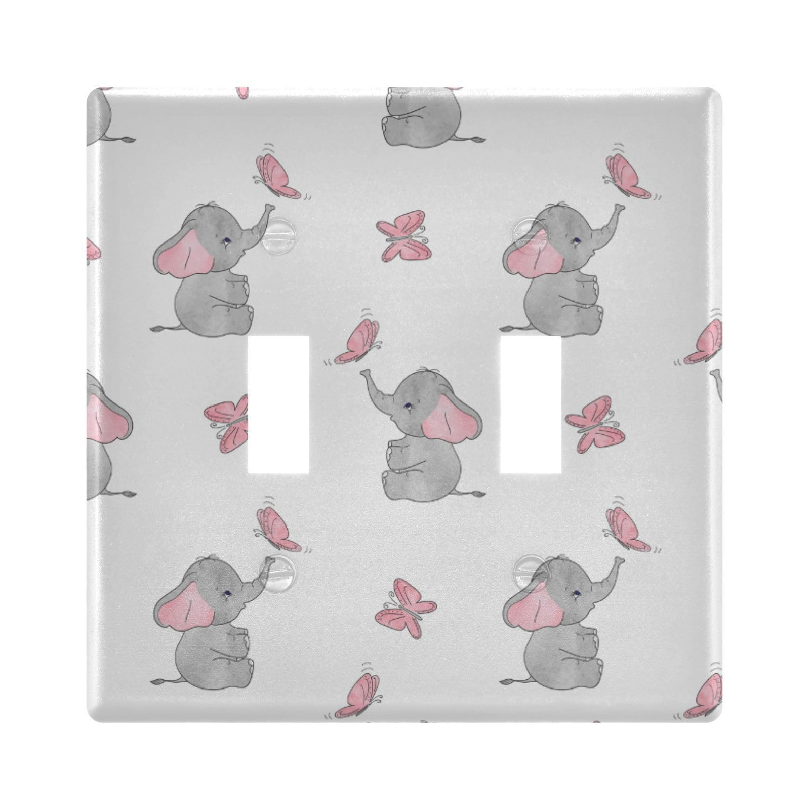 YYZZH Cute Elephant Baby Play With Butterfly Animal Print On White Double Toggle Switch Cover Switch Plate Light Outlet Wall Plate Decoration Wallplate Cover
