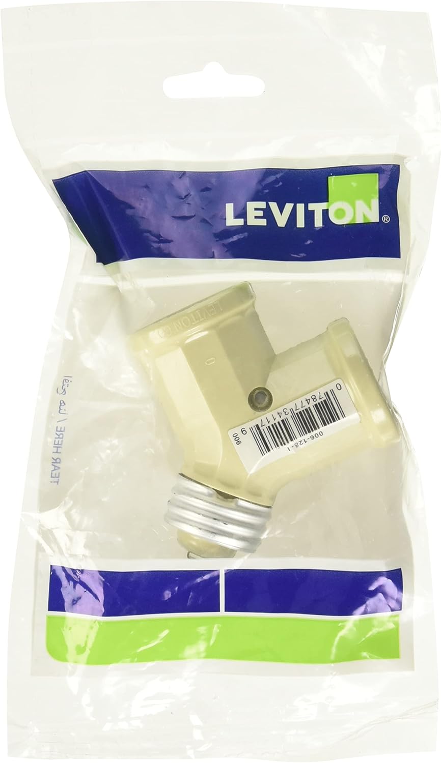 Leviton 128I 15Amp 660Watt Twin LightSocket Adapter, Ivory Bulb
