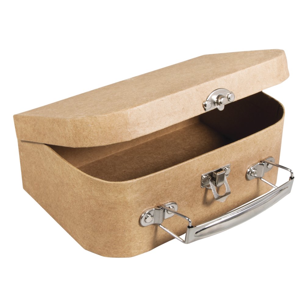 Rayher 67204000 Pappmaché Koffer, 12 x 8,5 x 5 cm, FSC zertifiziert, mit Metallgriff und Schnappverschluss, kleiner Koffer aus Pappmaché, Bastelkoffer, Utensilienkoffer, Pappmachébox, Natur