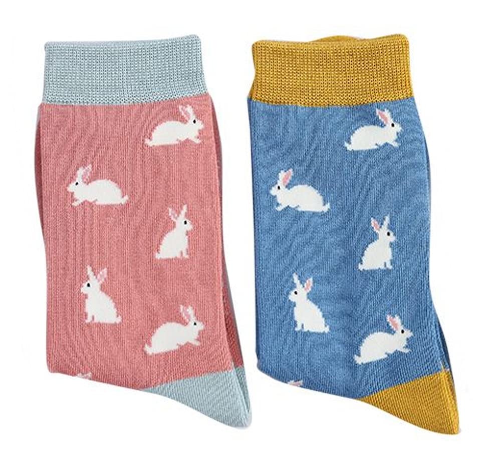 LilyRosa Rabbit Socks Ladies Bunny Rabbits 2 Pairs Blue Pink Bunnies