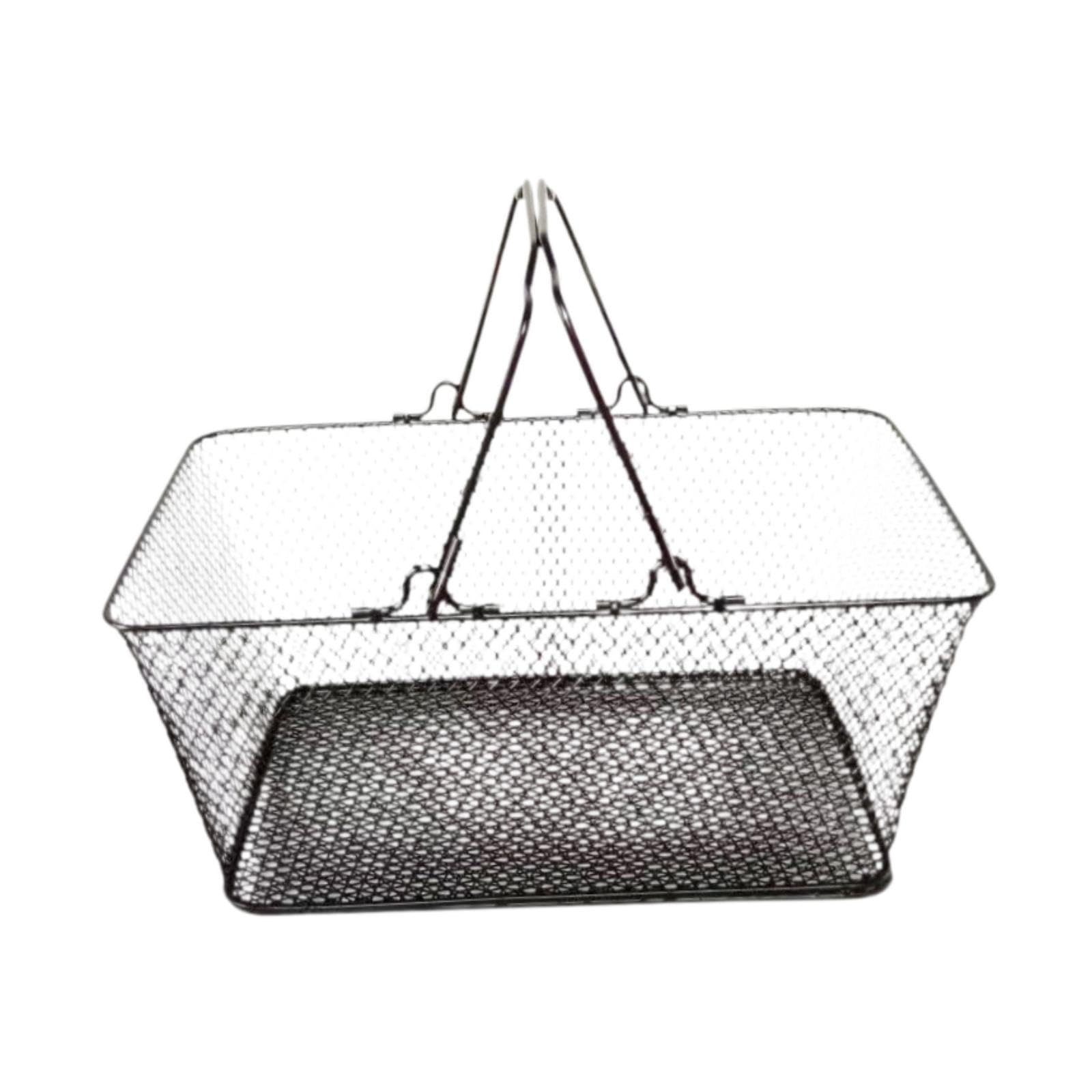 Cesta de Compras Elaborada en Hierro Robusto Canasta Grande de Mano de Malla Duradera Recipiente Multifuncional para Almacenamiento Y Decoración, Negro, Individual