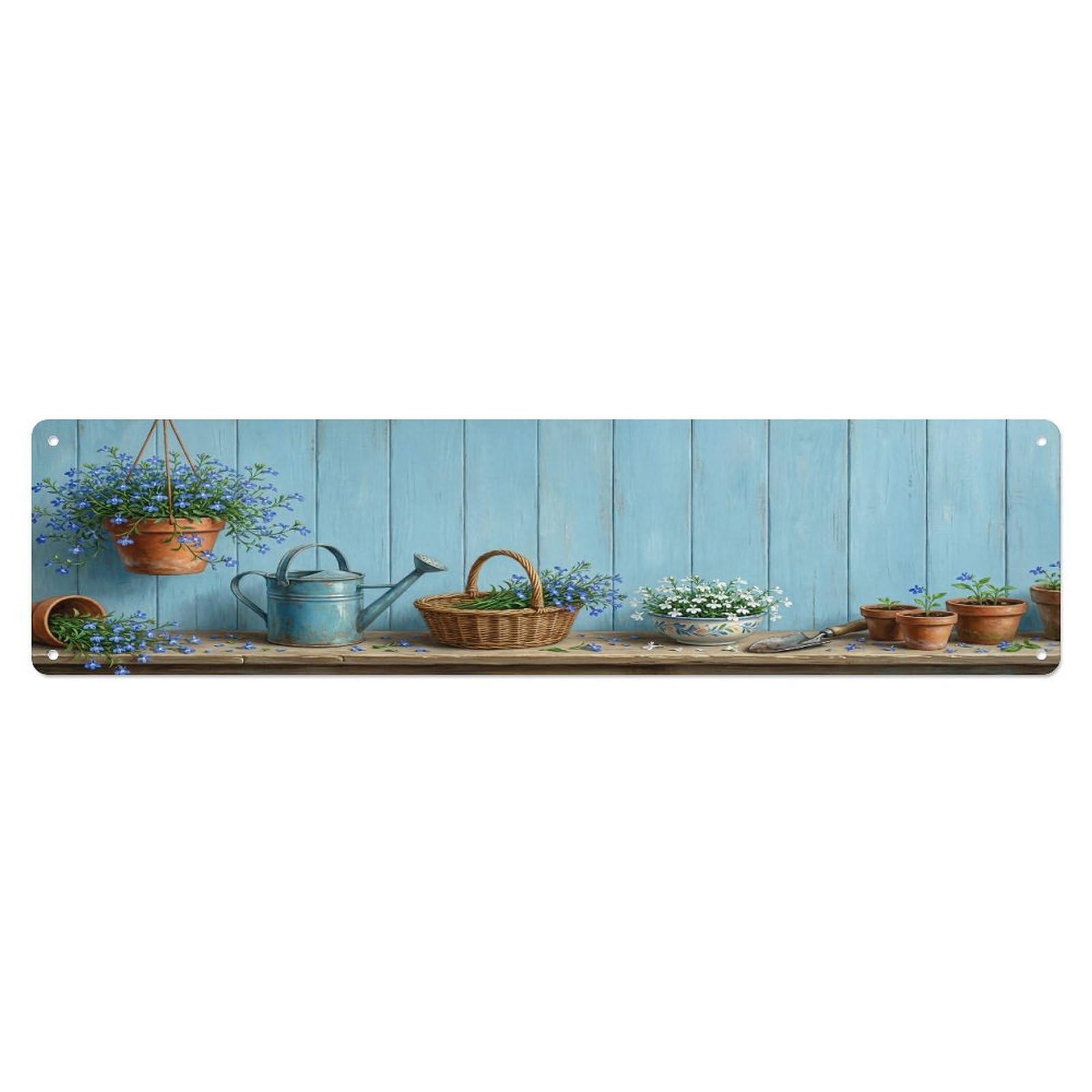 Floral Garden Tools Lobelia Trailing Pattern Print Metal Tin Sign