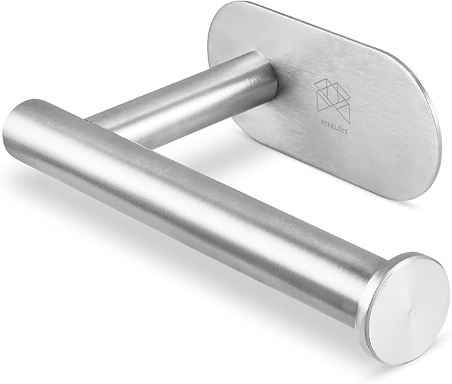 Steeloit Toilet Roll Holder Wall Mounted Self Adhesive - Stainless Steel Toilet Paper Holder for Bathroom - Waterproof, Rust Resistant - No Glue or Drill Needed