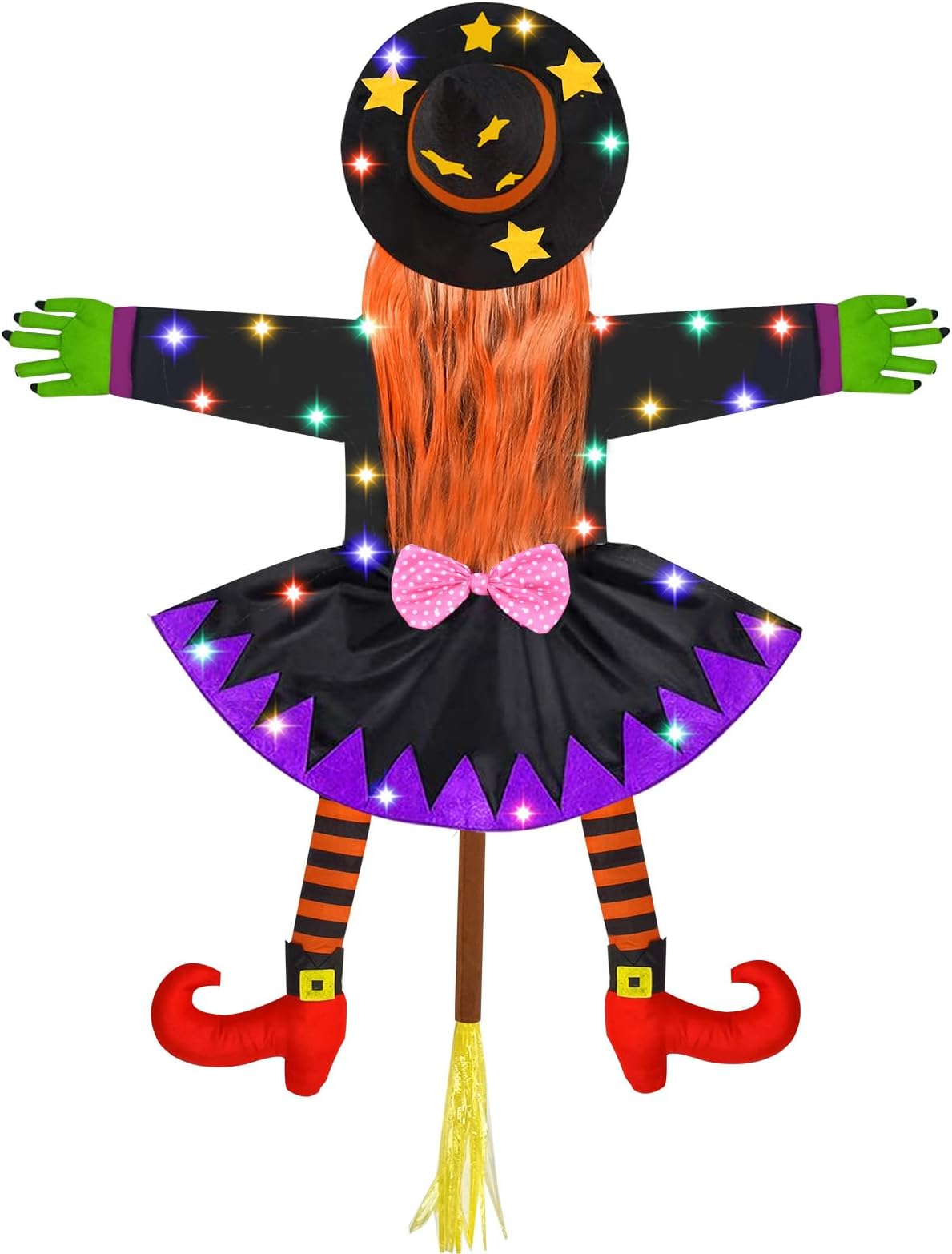Crashing Witch Into Tree Halloween Decoration with Led Lights, Hanging Witch Cute Halloween Decorations Outdoor Crashed Witch Props Ornaments for Front Yard Tree Porch Lawn Garden Patio(Orange,47in)