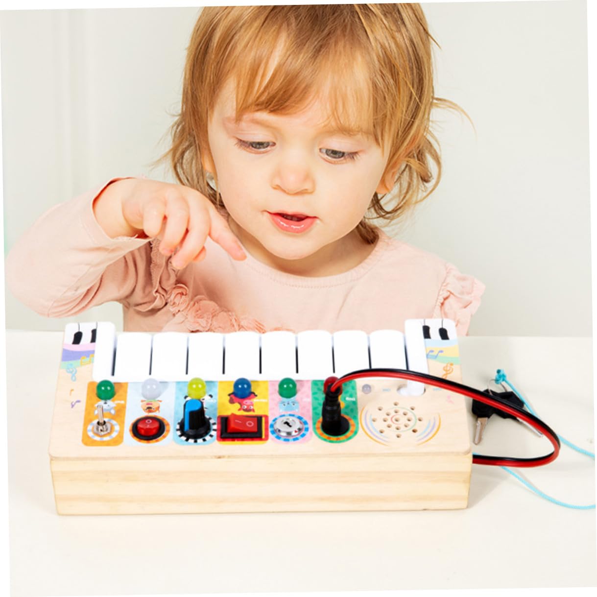 Juguete Musical Madera Luces LED Tablero de Actividades Educativo Juguete Eléctrico Compacto Hogar Desarrollo de Motricidad Fina y Coordinación Mano-Ojo